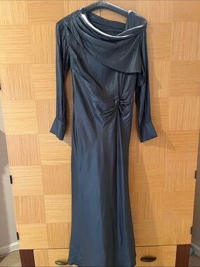 BCBGMaxAzria Black Draped Long-Sleeve Maxi Gown